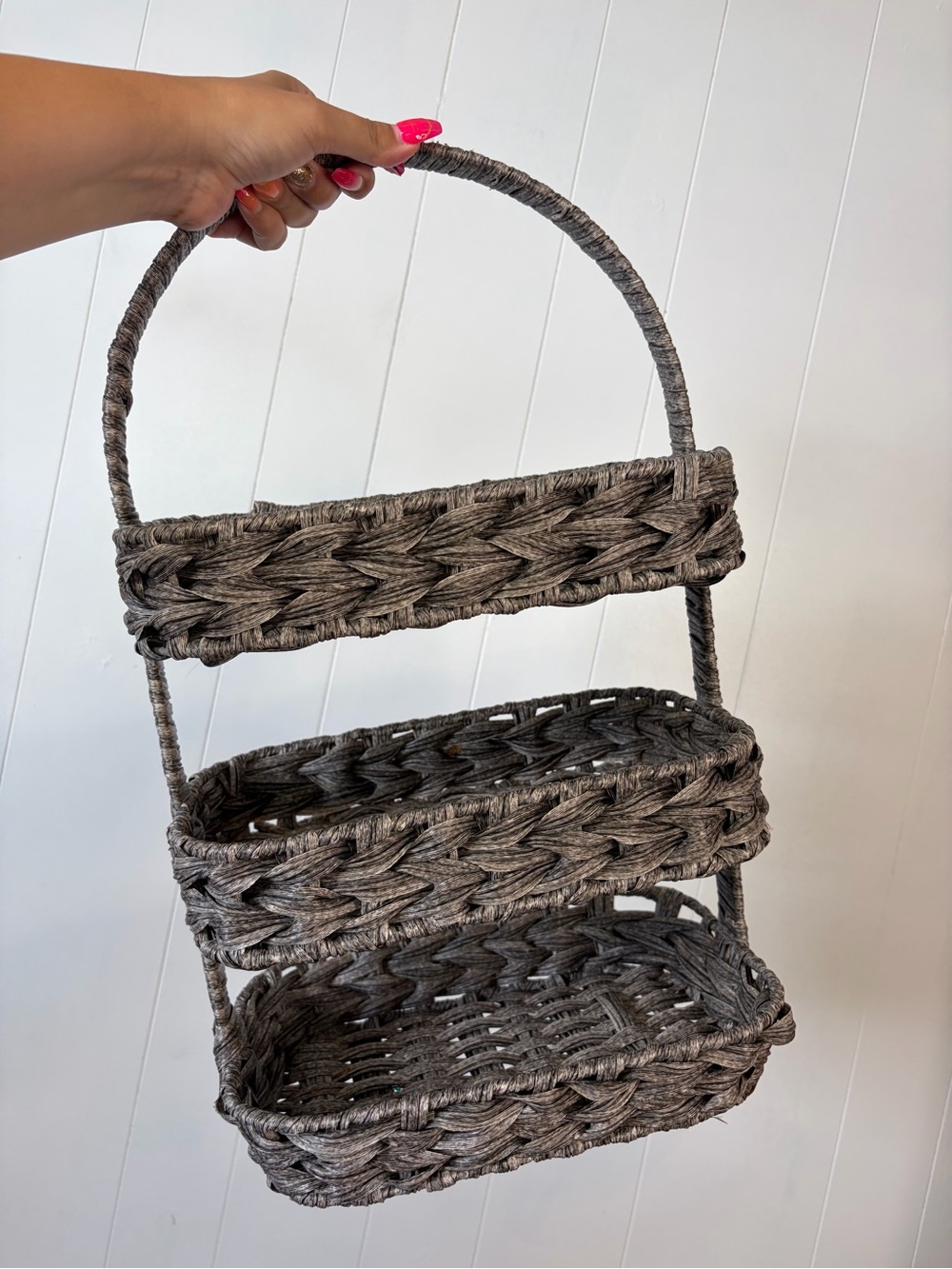 3 Tier Woven Basket Organizer Farmhouse Rustic Cottagecore Countertop Storage